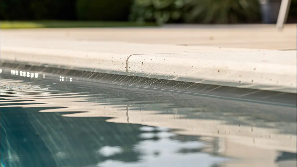 Vue du niveau d'eau d'une piscine résidentielle près de la margelle